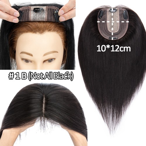 CLEARANCE 100% Remy Human Hair Topper Women Toupee Hairpiece Clip In Silk Base - Picture 29 of 56