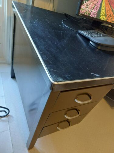 Vintage Writing Desk from the 1950s - 60s Enamelled Metal Leatherette Covered - Picture 8 of 8