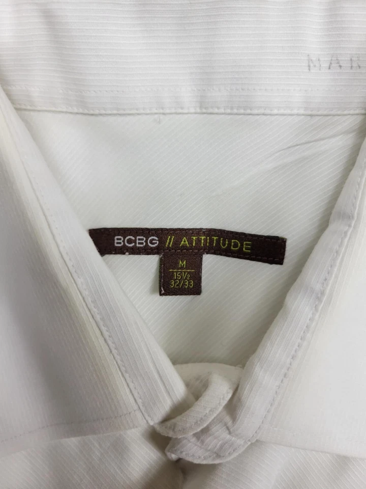BCBG ATTITUDE Dress Shirt Men's Medium White Button Front Cotton 15 1/2 32/33 - Image 2 of 4