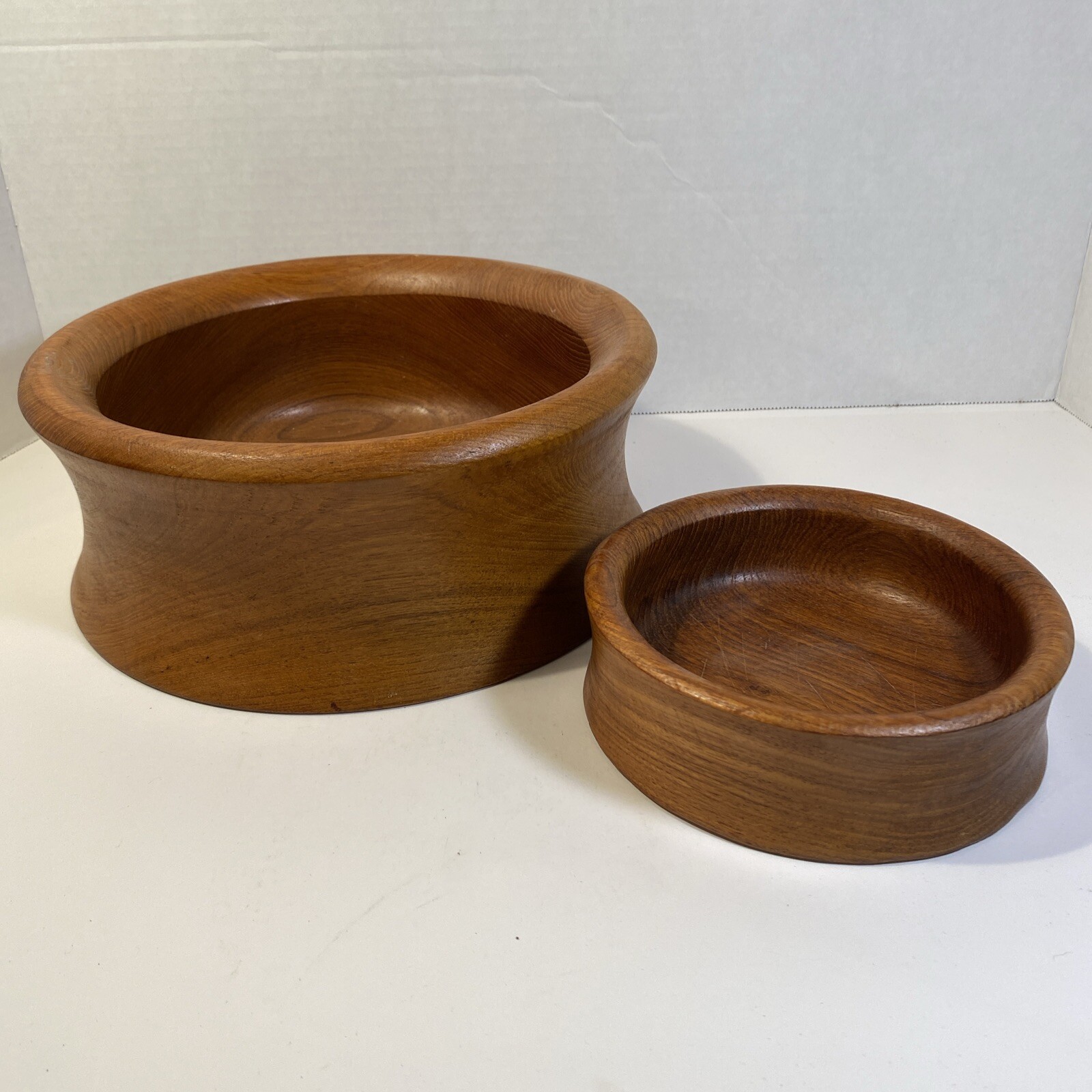 2 VTG  Kalmar Teak Wood Bowls MCM 10” & 6.5”Hand Turned Salad Nuts Snack Tailand