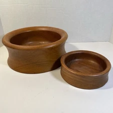 2 VTG  Kalmar Teak Wood Bowls MCM 10” & 6.5”Hand Turned Salad Nuts Snack Tailand