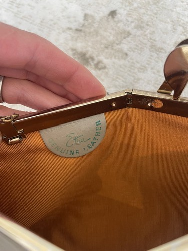 Vintage 70er Jahre Etra Leder Clutch Kettenriemen Schultertasche hellbraun Echtleder - Bild 5 von 5