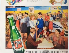 Football Victory Dance 7 Up Soda Pop Vintage 1948 Ad Seven Case Glass Bottle