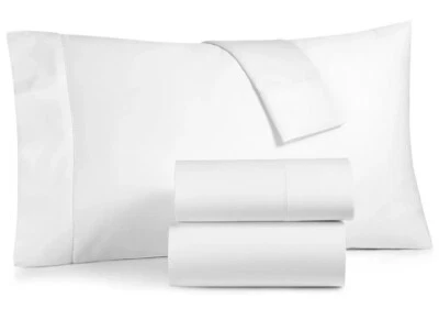 Charter Club Damask Solid 550 TC 4pc Queen Sheet Set White New