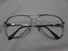 Vtg 70s White Brass Double Bridge Silver Aviator Eyeglass Frames Only No Brand