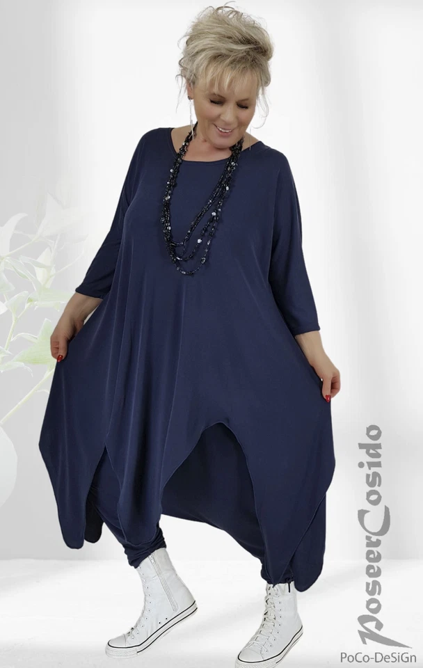 LAGENLOOK Tunika Long Shirt Zipfel dkl-blau XL-XXL-XXXL 44 46 48 50 52 54 56 58 - Bild 2 von 4