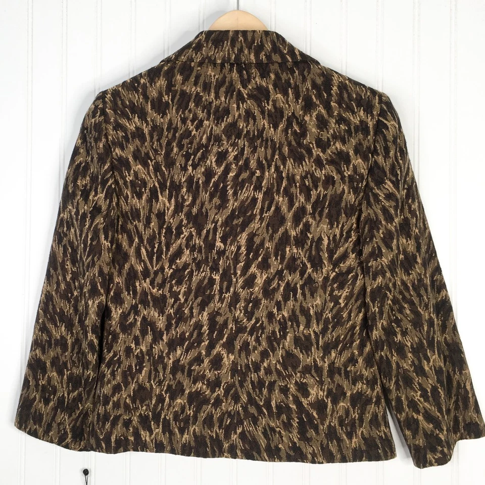 Chaqueta Blazer Tahari Mujer Marrón Estampado Guepardo Hasta la Cintura Forrada Botones 4 Nueva Foto 2 de 4