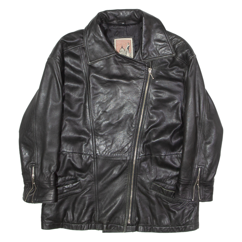 Vintage STUDIO ROMA Womens Biker Jacket Black Leather 80s UK 6 - Picture 1 of 6