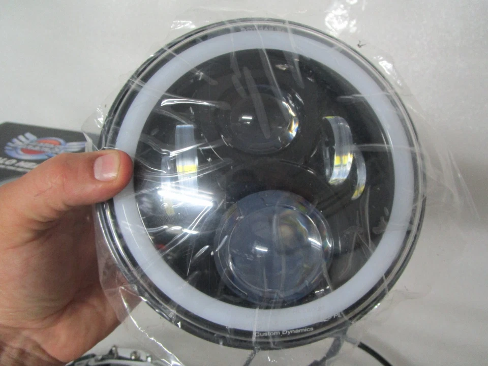 99-13 Harley Davidson FLH Touring 定制动力光环 7 英寸黑色 LED 车头灯 — 第 4/4 张图片