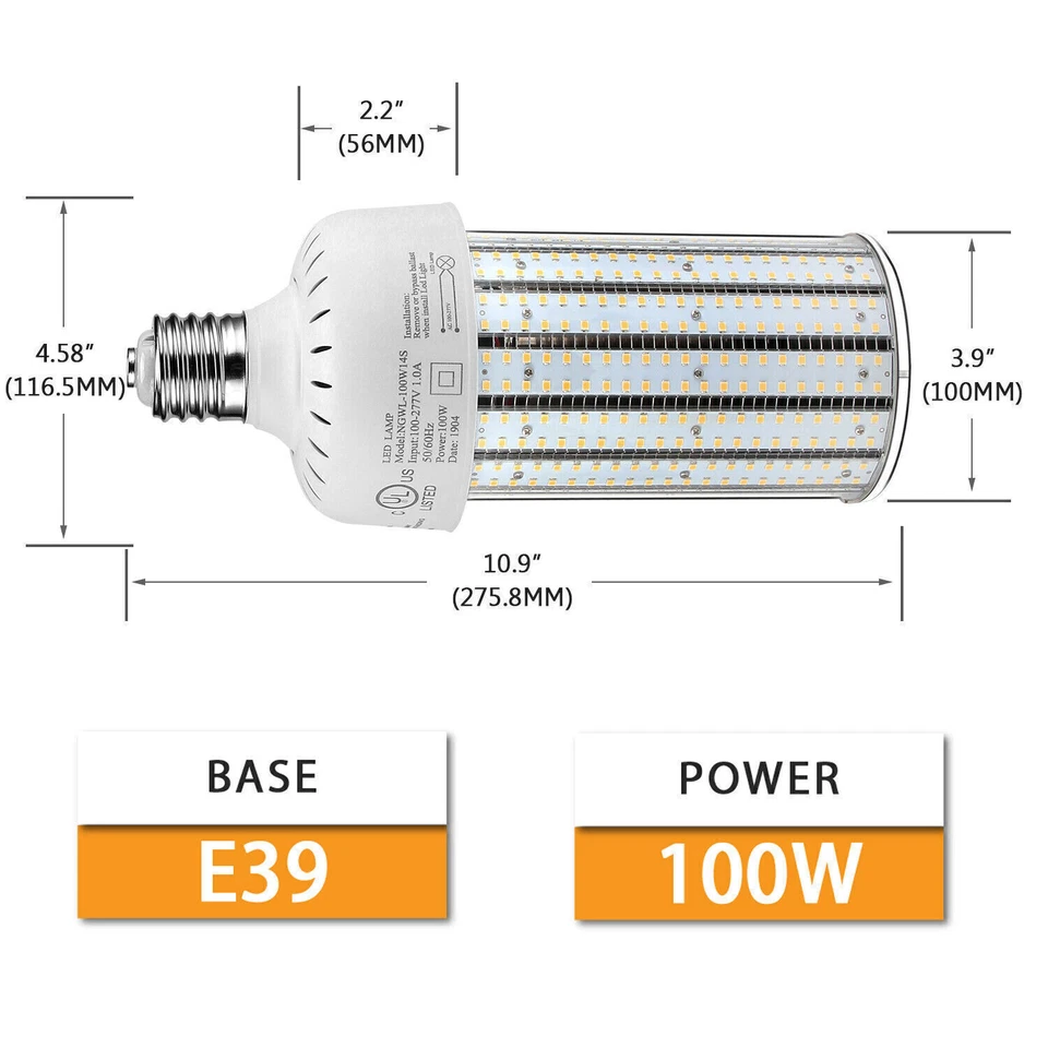 (2Pack) 100W LED Corn Bulb Light E39 Mogul Base For Warehouse Parking Lot Garage - Image 2 of 4