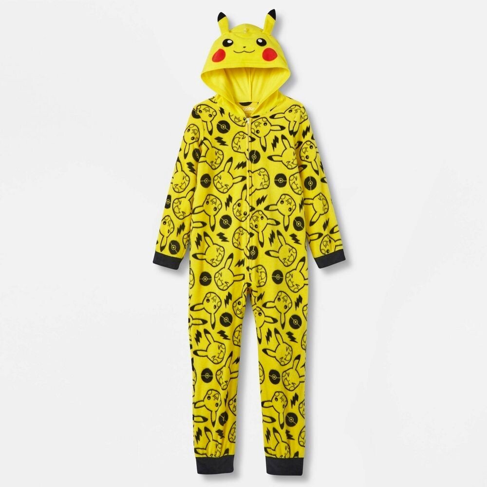 Pokemon Pikachu Hoodie Union Suit One Piece Pajamas 10 12 14 Boy  Girl