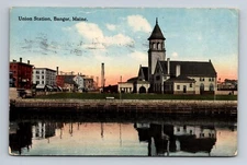 Union Station Depot Banger Maine Postcard c1914