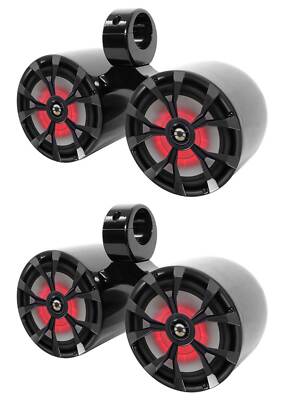 (2) Rockville RKL80MB Dual 8'' 900 Watt Marine Black Wakeboard LED Tower Speakers