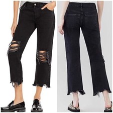 Free People Maggie Mid Rise Straight Jeans Cropped Distressed Ripped Sz 29