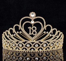 EIGHTEEN YEARS OLD 18 BIRTHDAY PARTY RHINESTONE HAIR TIARA CROWN GOLD T2305G