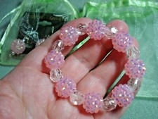 Dress-up Little Girl Pink Sparkle 6" Stretch Bracelet  Clip-on Earrings