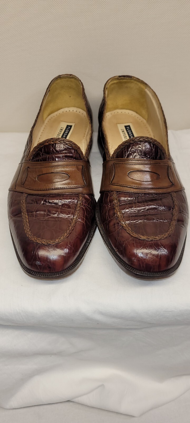 FLORSHEIM IMPERIAL Men's 10 EEE Two Tone Brown Alligator Slip On