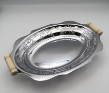 Vintage Sterling Silver Oval Serving Tray Footed Ornate Patterned