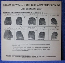 Original 1932 NC Reward Wanted Poster - Joe Johnson from Petersburg, Virginia +