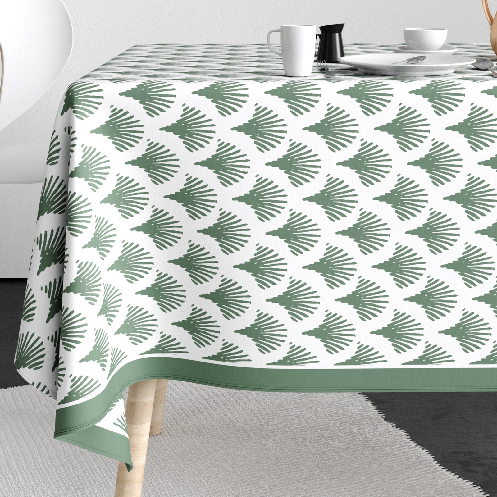 Nappe rectangulaire anti tache 140x200 cm en coton imperméable vert