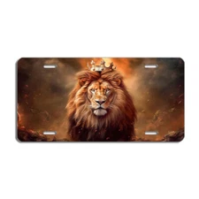 Brave Lion with Crown License Plate - Majestic Animal Car Tag