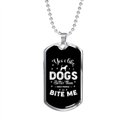 Bite Me Dog Tag Necklace Stainless Steel 24'' Chain Silver Tone or Gold Tone