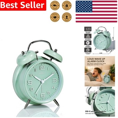 Loud Twin Bell Alarm Clock for Heavy Sleepers, 4-Inch Retro Silent Non-Ticking