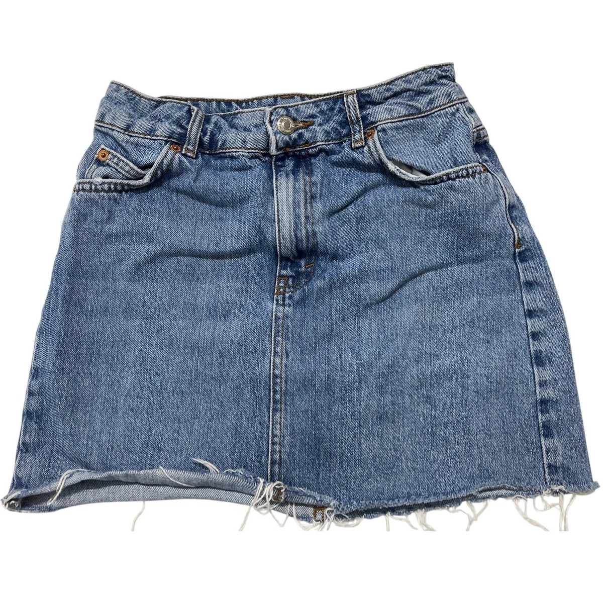 Size 10 Topshop blue denim button up A line mini skirt | UK