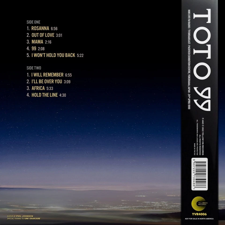 Toto – 99 (Live In Yokohama Japan 1999) LP 12