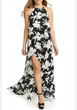 SHOW ME YOUR MUMU Heather Halter Maxi Dress LILY COLLINS Black White Floral M