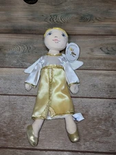 Hug Fun Guardian Angel Plush Doll Blond Yarn Hair Blue Eyes w/ Tag White Gold