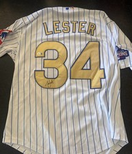 JON LESTER SIGNED AUTOGRAPH 2016 CUBS WORLD SERIES JERSEY BECKETT COA