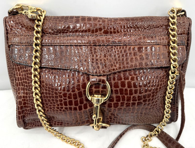 REBECCA MINKOFF Brown Croc Embossed Lux Leather MAC Crossbody Bag Handbag Purse
