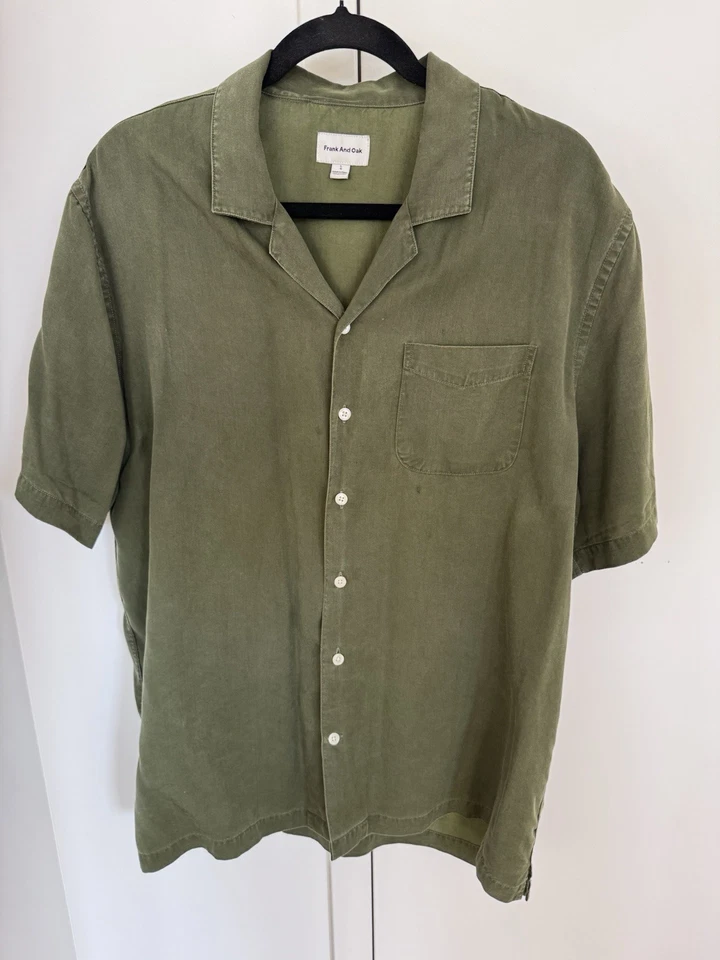 Frank And Oak Camp Collar Resort Shirt In Olive Green Size L Large - Image 2 of 4