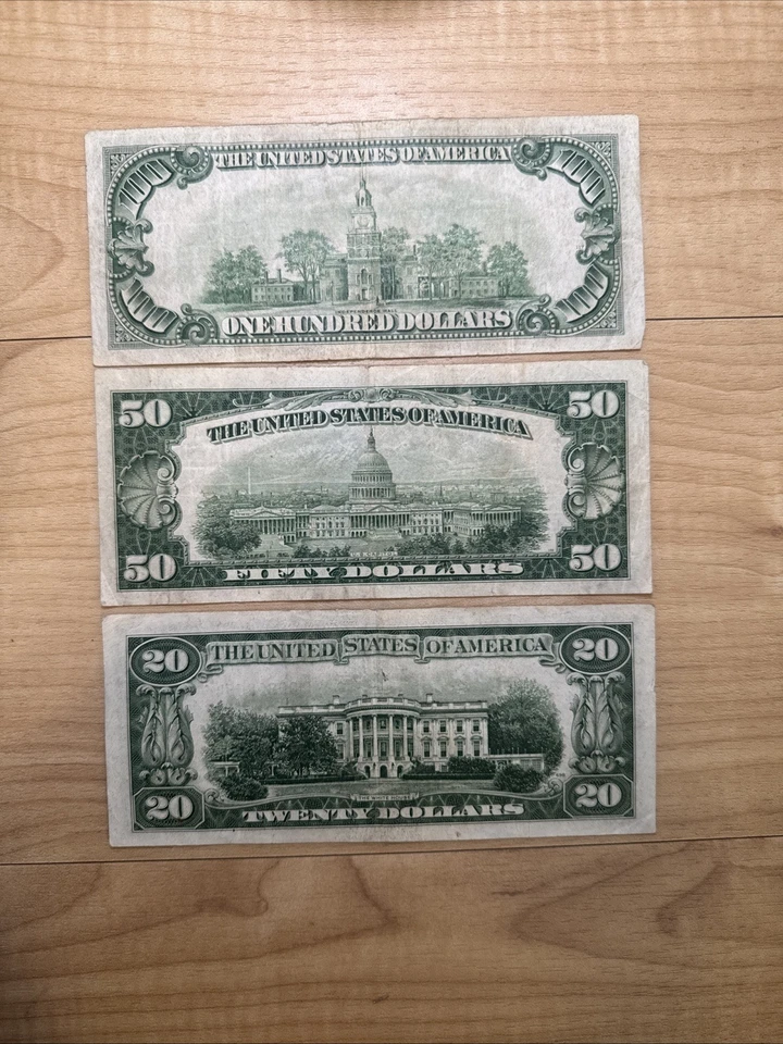 1934 D 100 Dollar, 1950 D 50 Dollar, 1950 D Dollar Bills Federal Reserve Notes! - Image 3 of 4