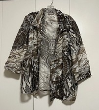 Chico's Women  s Abstract Print Sheer Open Front Jacket Brown  White Sz 3 US XL