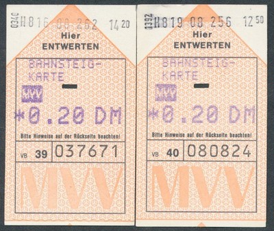 BRD Bahnticket x2 München MVV Bahnsteigfahrkarte Bahnsteigkarte CH3746