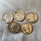 New ListingLot of 5 Silver Washington Quarters 25C 1937 1942 1958 1964 Circulated Business