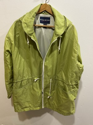 Avenue Sport womens coat 26/28 green lined hooded pockets zipper cinch waist EUC