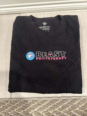 MrBeast Shirt Youth Large Black Pink Philanthropy Beast Spell Out Logo