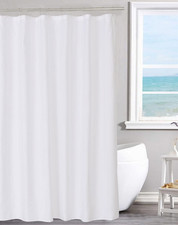 Fabric Shower Curtain Liner Solid White Hotel Quality Mildew Resistant Washable