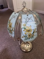 Vintage Floral Glass Table Lamp – Gold Frame, Fully Working