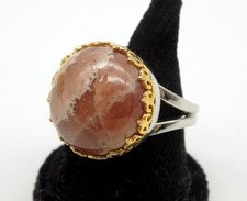 Signed Sterling Silver Pink Rhodochrosite Cabochon Ring Sz 8.25