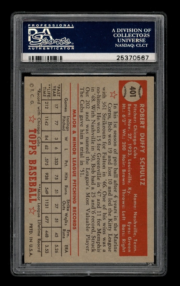 1952 Topps Set-Break #401 Bob Schultz PSA 6 EX-MT view 2