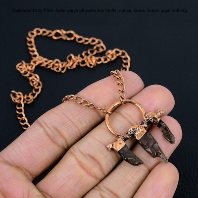 Pentagon Natural Smoky Quartz Rough Electroformed Chain Trendy Necklace Copper