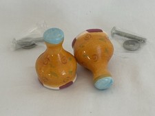 (2) Lot de boutons tirettes vintage craquelins baril peint main meuble armoire