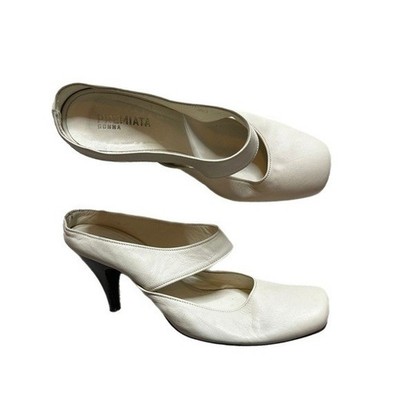 Premiata Donna Y2K White Ivory Leather Square Toe Ballet Heels 36 6