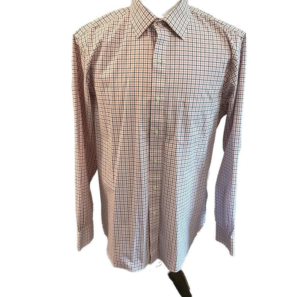 ALTRA Brookes Brothers Camicia elegante uomo arancione a quadri manica lunga XL