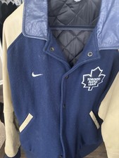 TORONTO MAPLE LEAF NHL NIKE VINTAGE WOOL AND LEATHER FULL BUTTON JACKET XL RARE