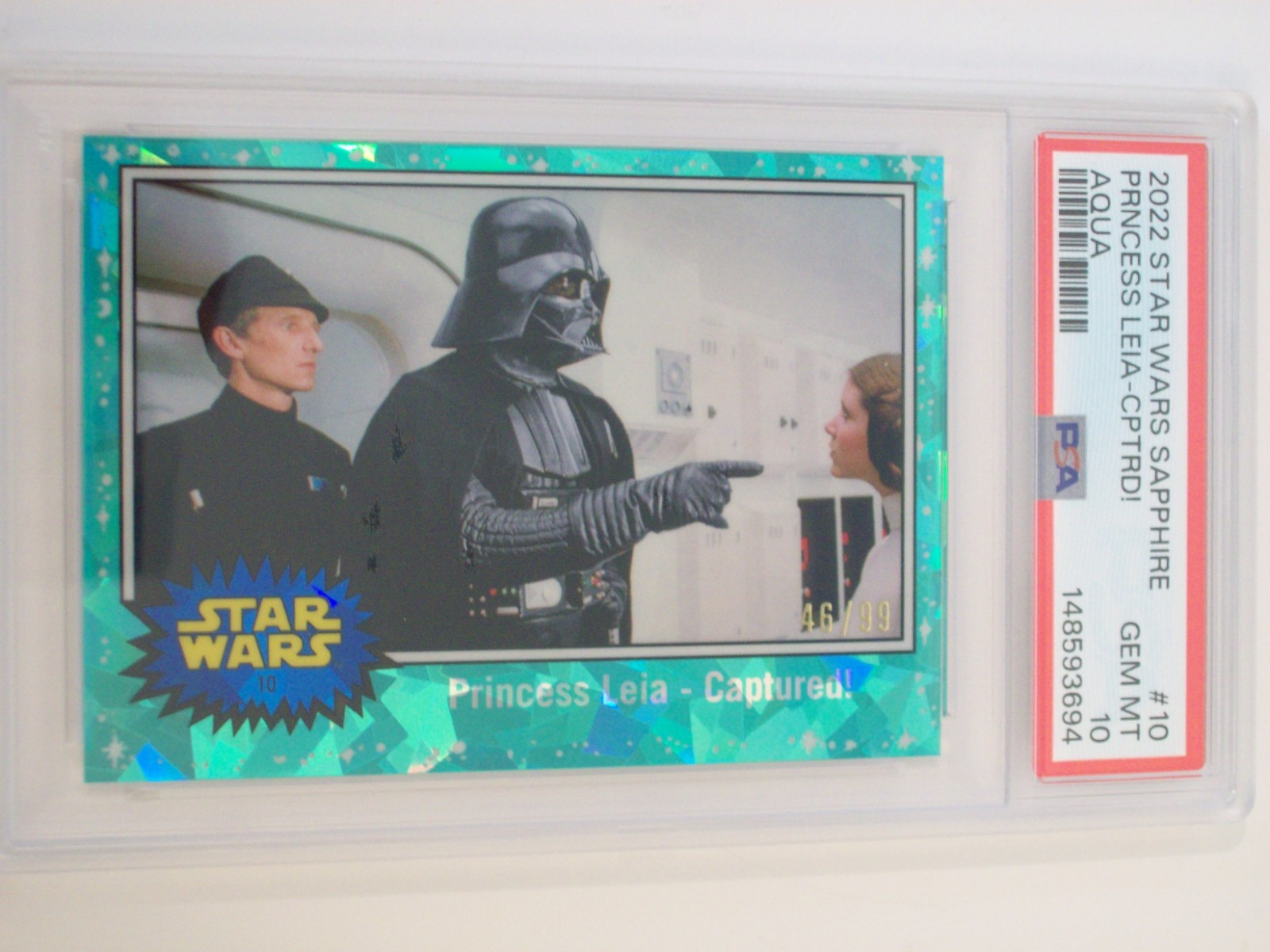 2022 Topps Star Wars Sapphire #10 Princess Leia Captured Vader PSA 10 Aqua /99